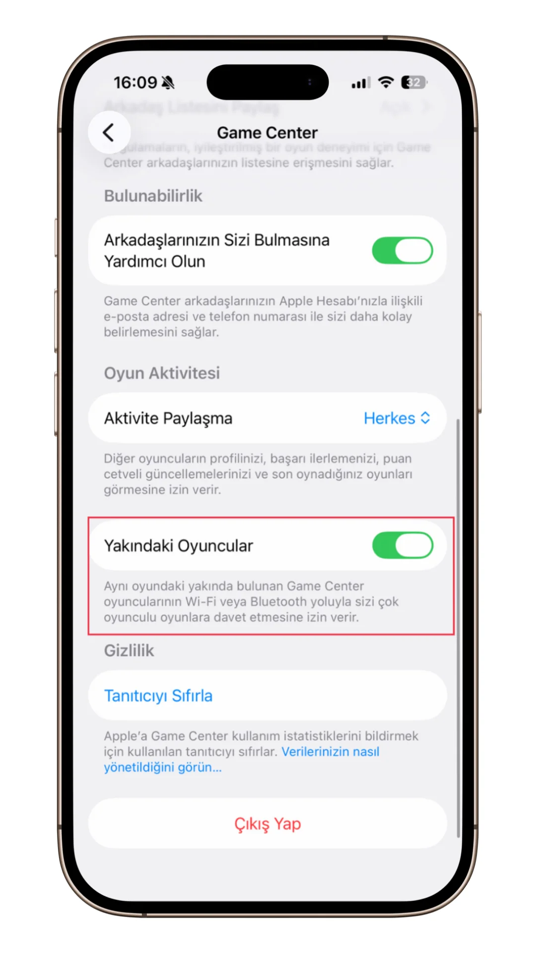 yakındaki oyuncuları kapatma