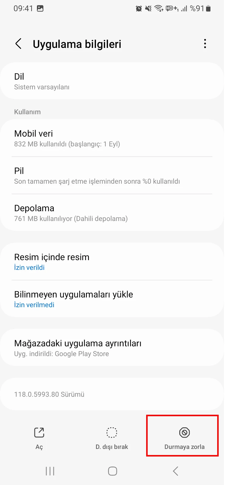 samsung uygulama kapatma