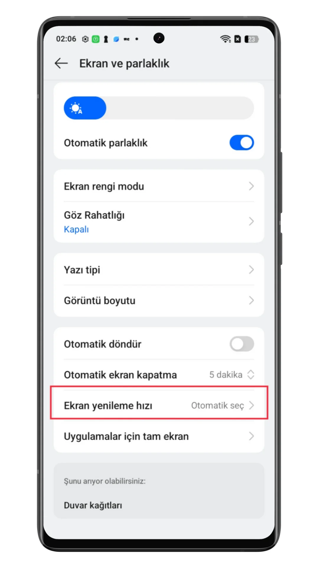 oppo ekran yenileme hızı