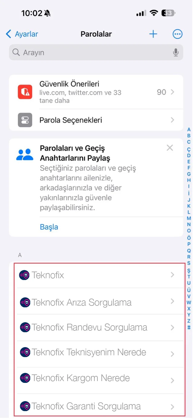 iphone kayıtlı şifreleri değiştirme