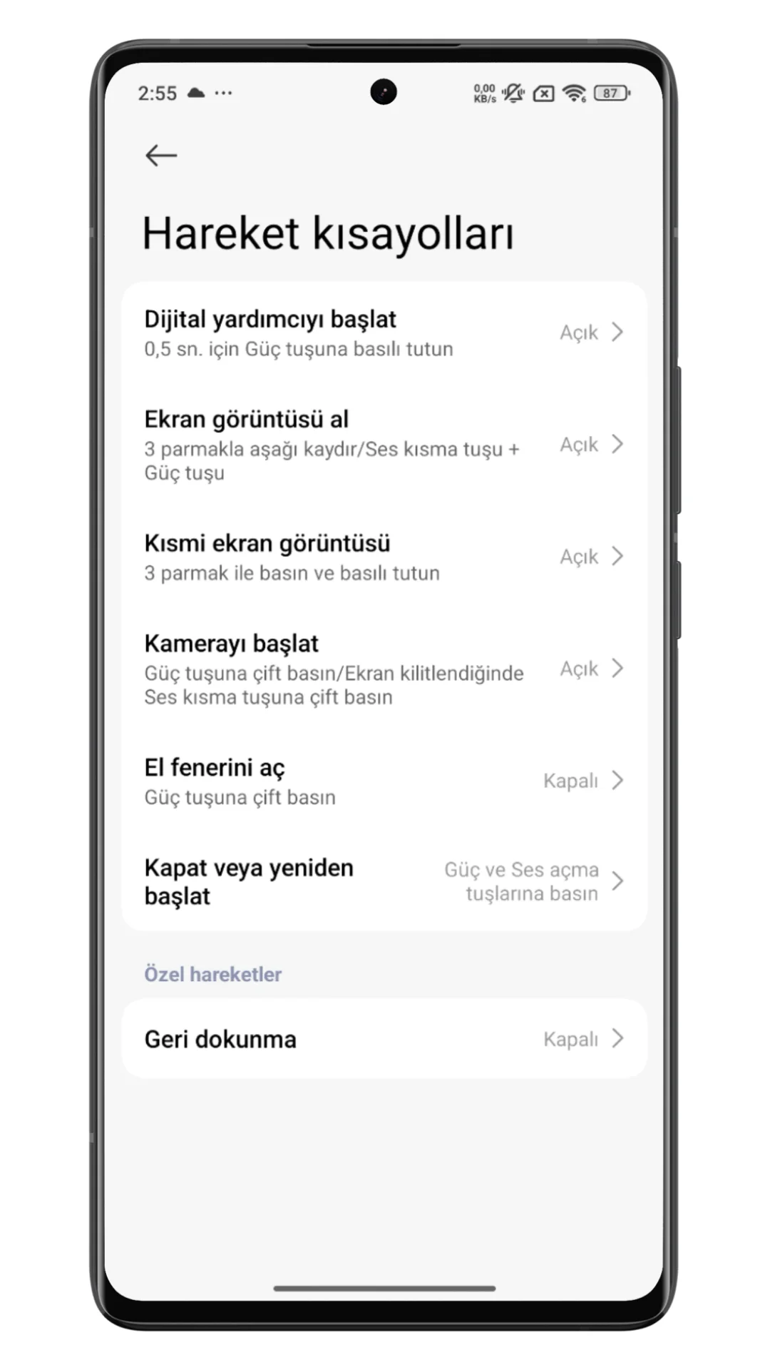 hareket kısayolları