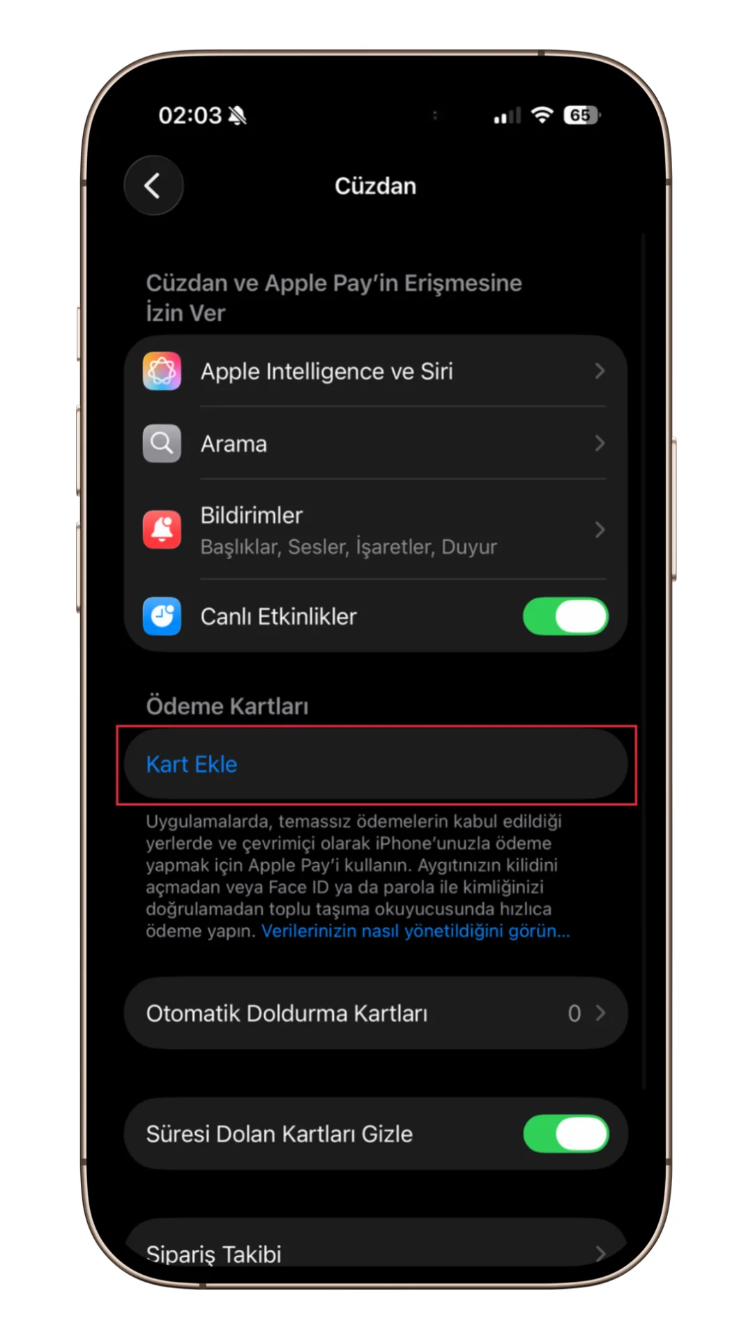 iphone cüzdan kart ekleme
