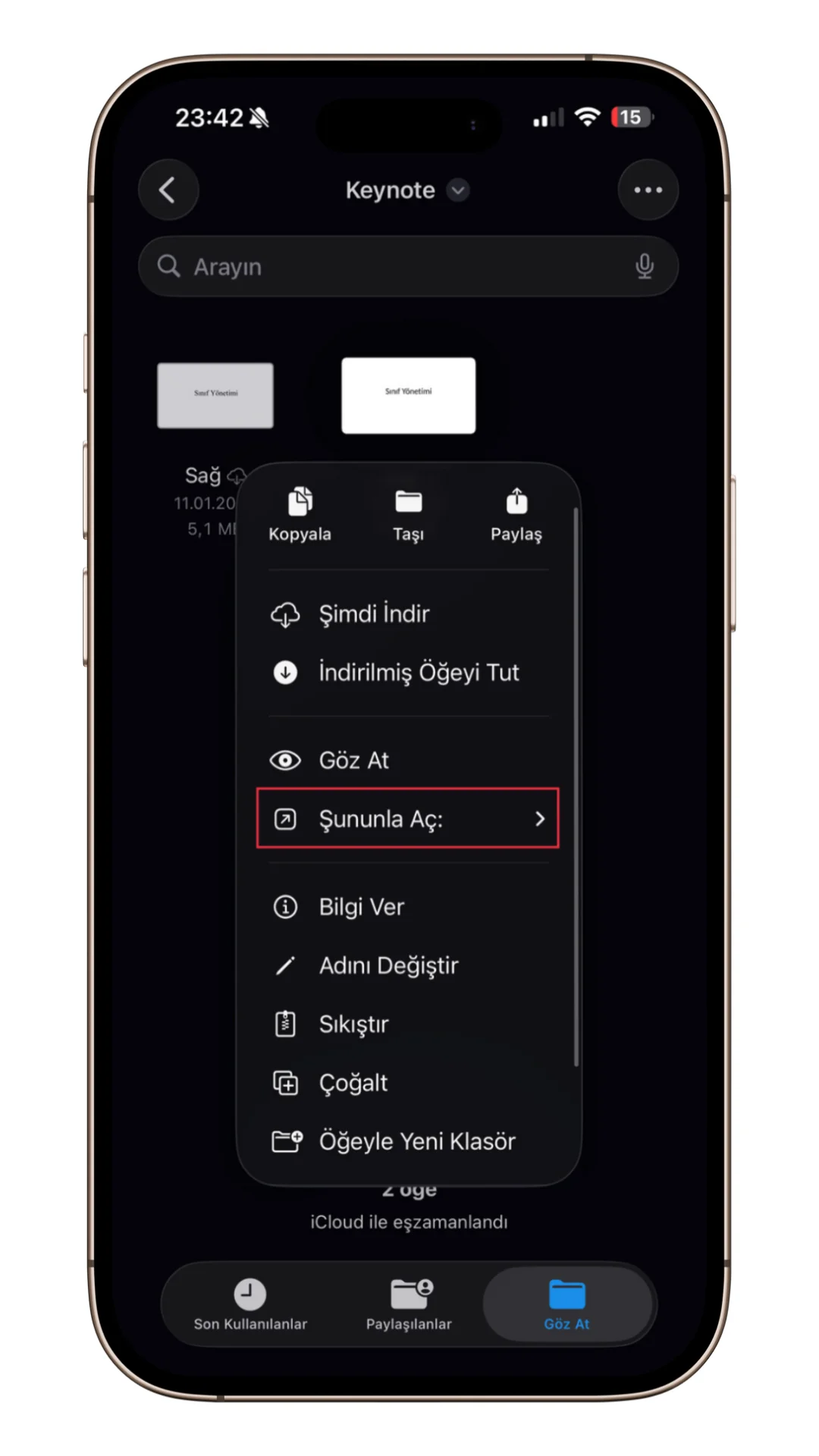 iphone dosyayı birlikte aç