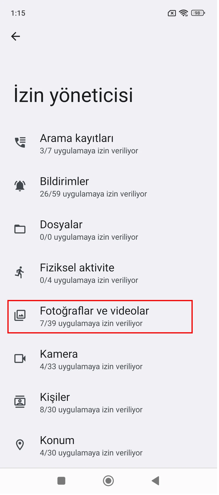 xiaomi uygulama izinleri