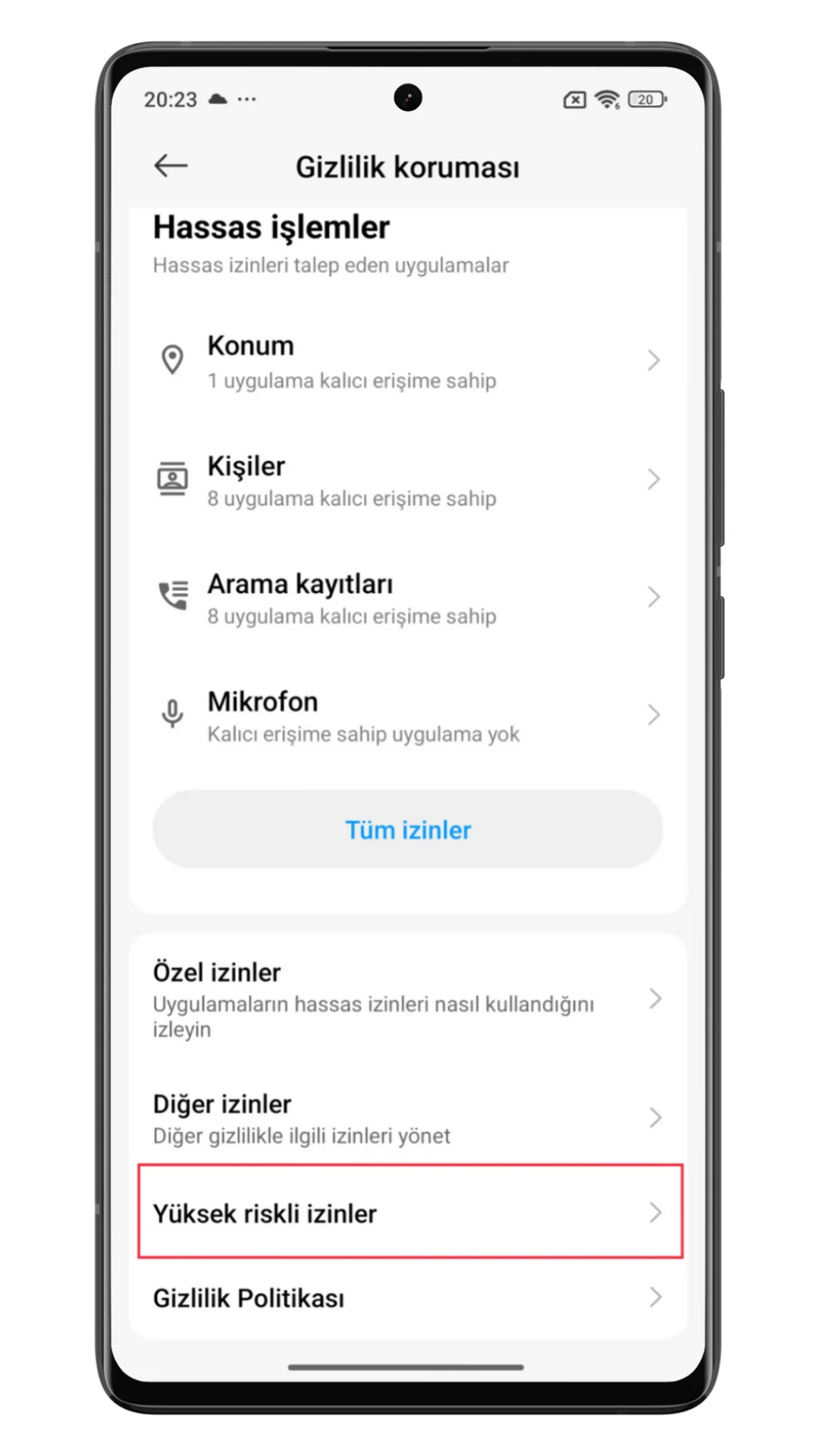 xiaomi yüksek riskli izinler
