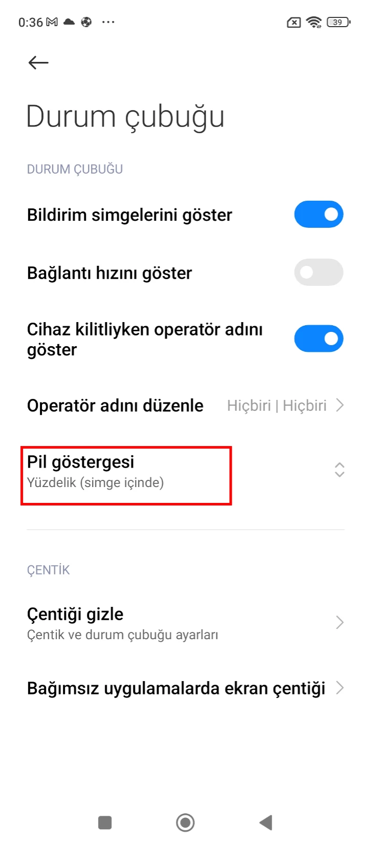 xiaomi pil yüzdesi