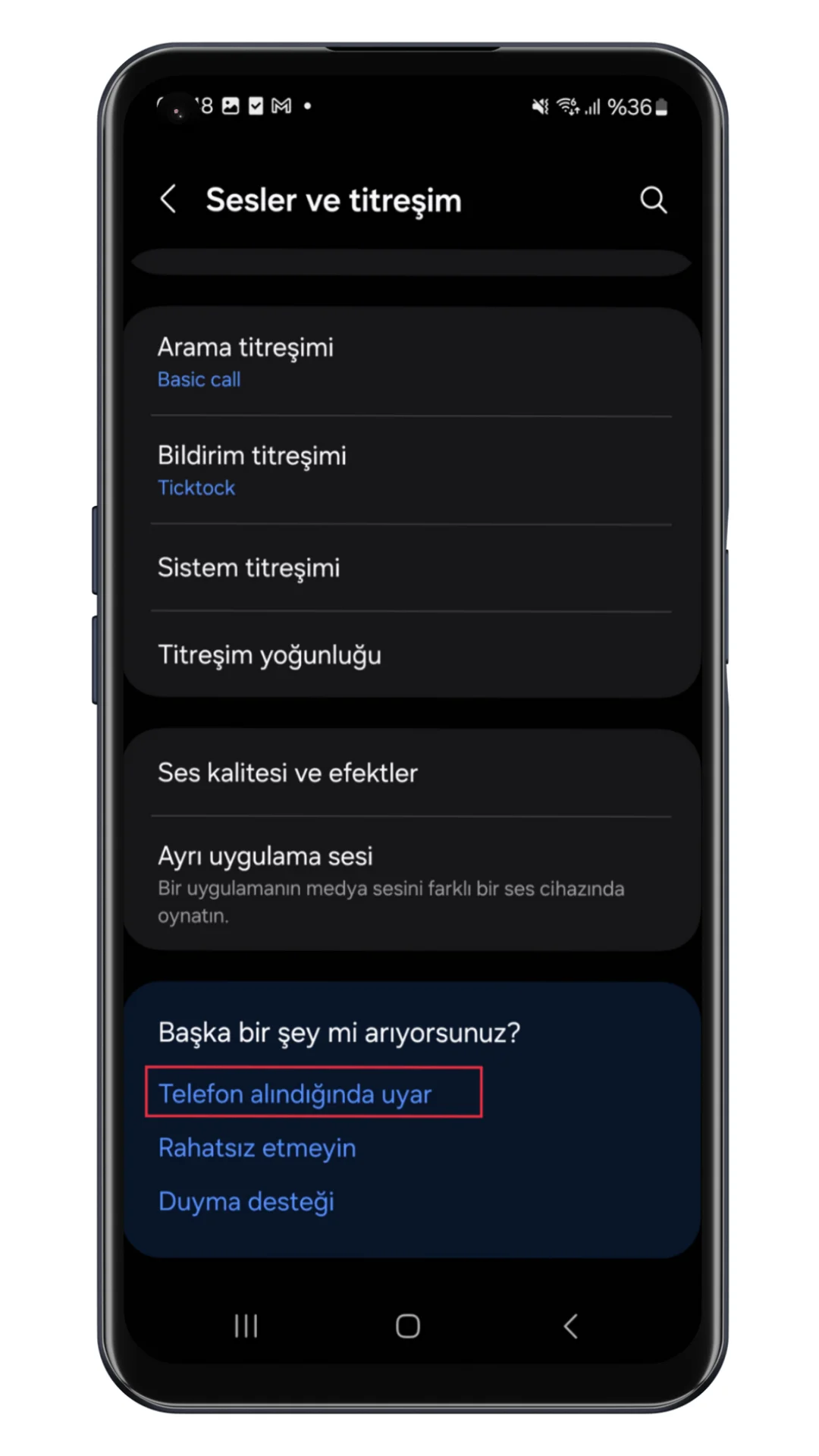 telefon alındığında uyar