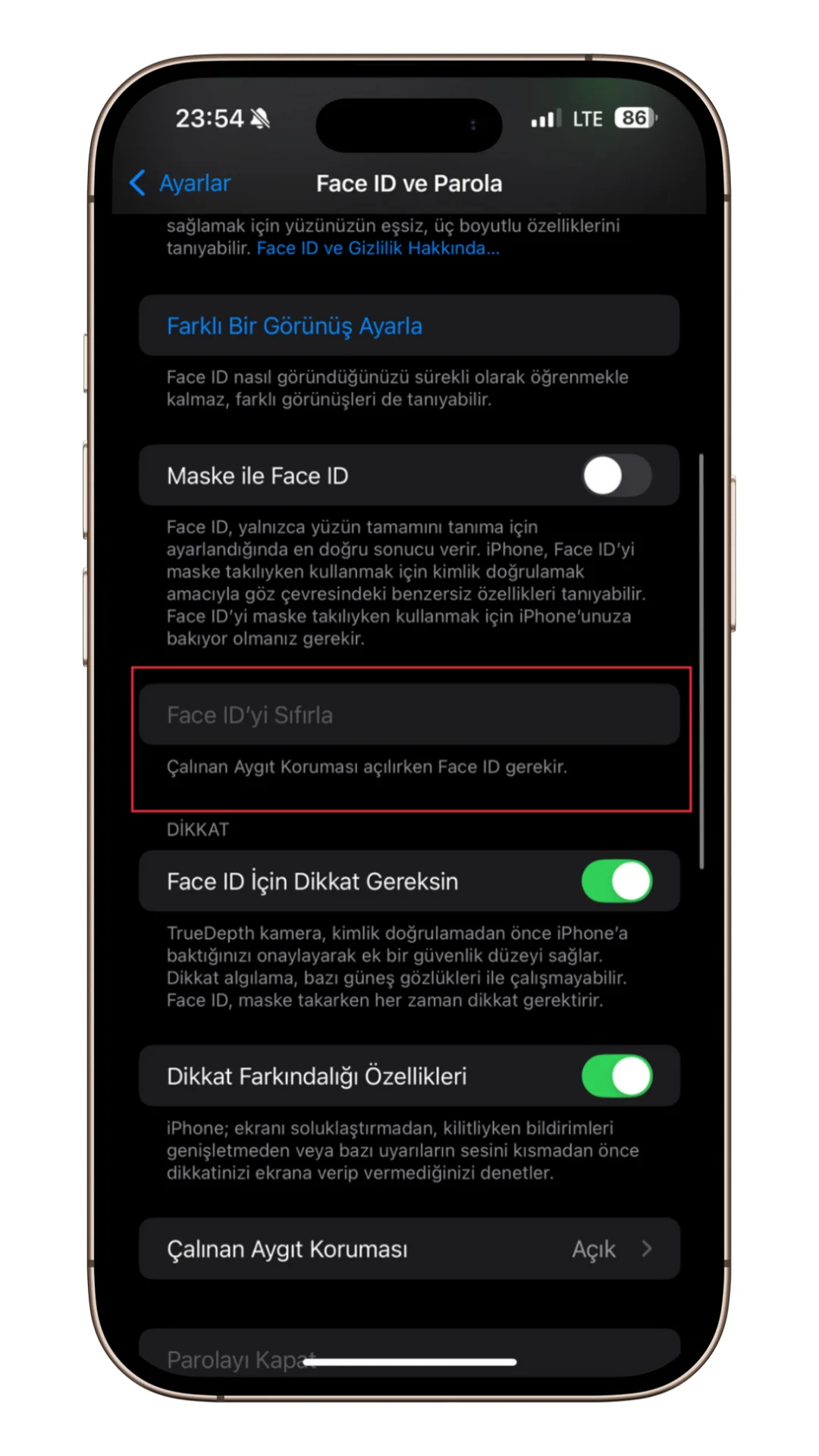 face id sıfırlama