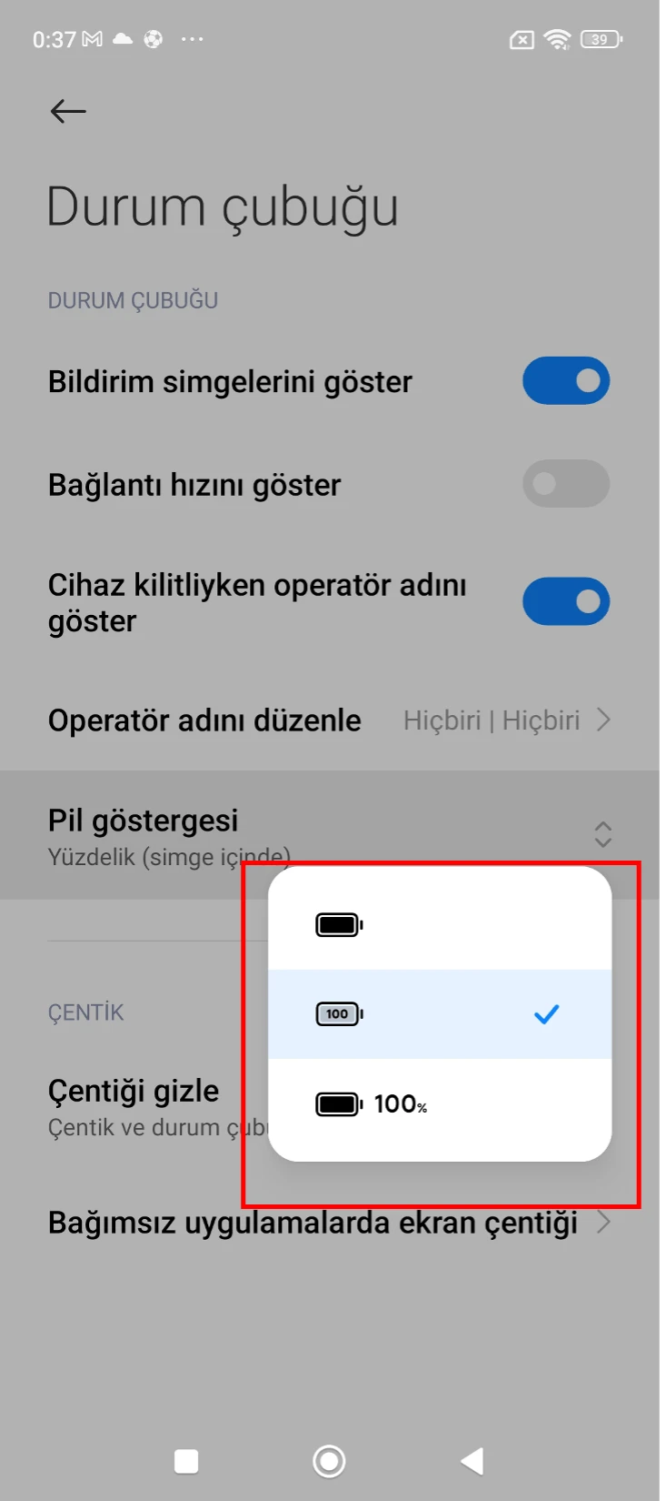 xiaomi pil yüzdesi