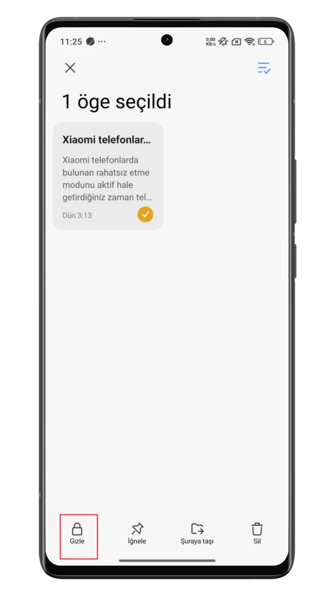 notları gizleme