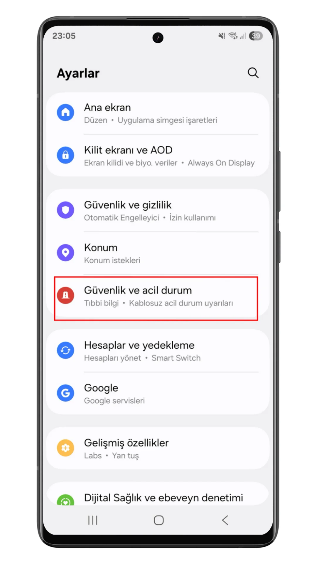 samsung acil durum paylaşımı