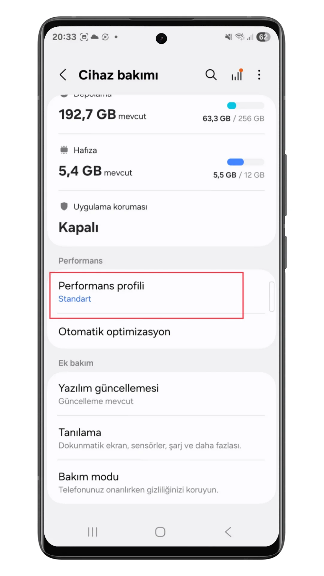 samsung performans profili