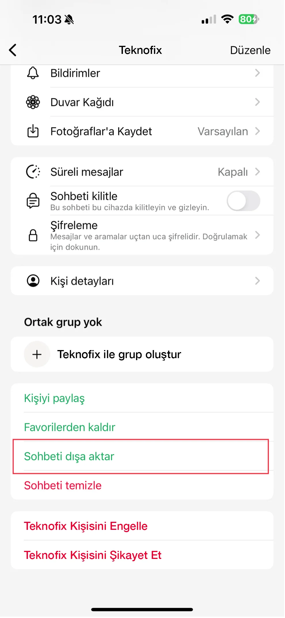 whatsapp sohbeti dışarı aktarma