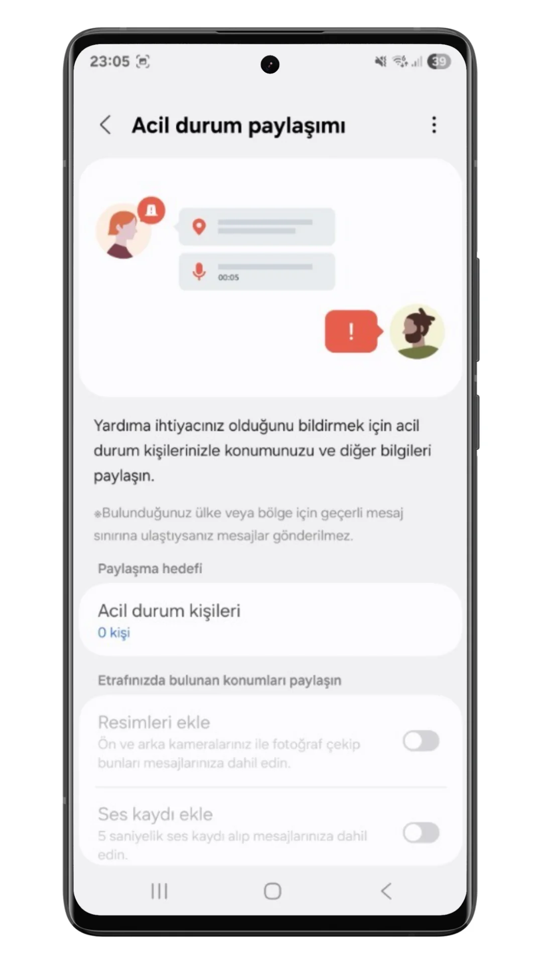 samsung acil durum paylaşımı