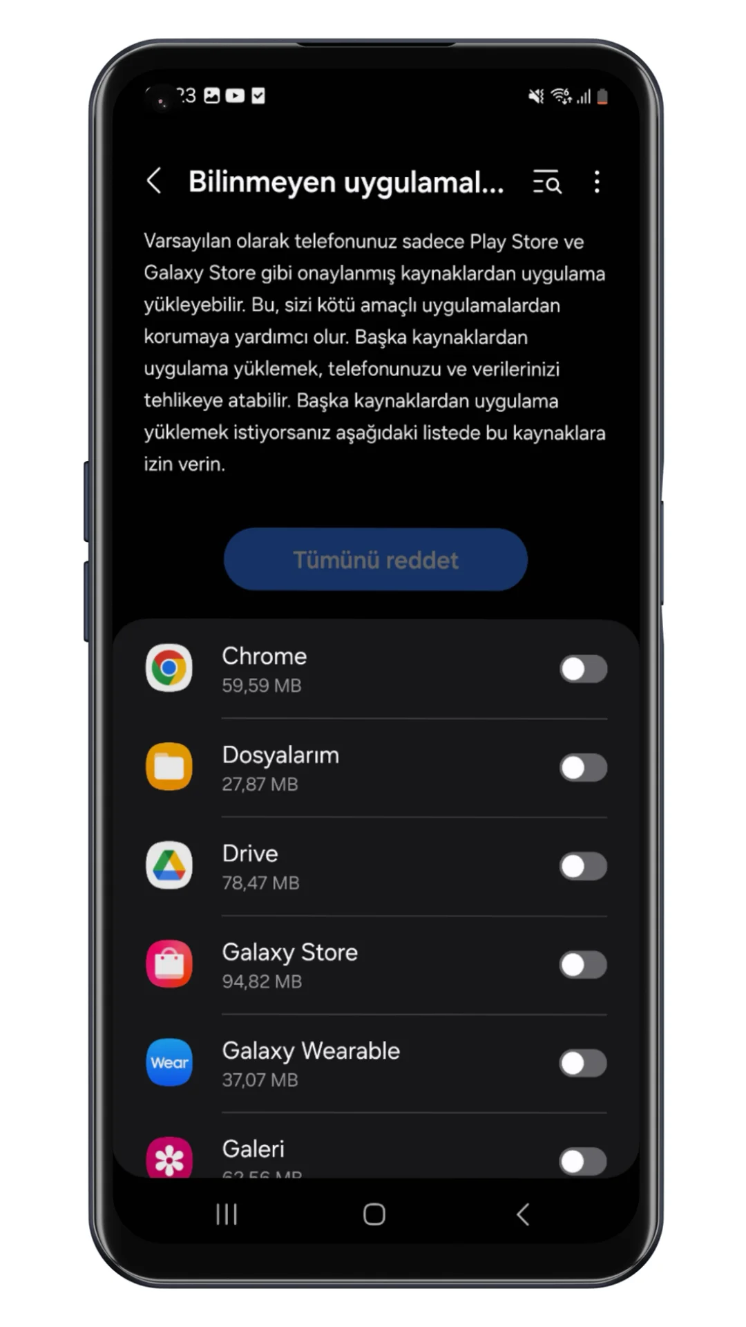 samsung bilinmeyen uygulamaları yükle