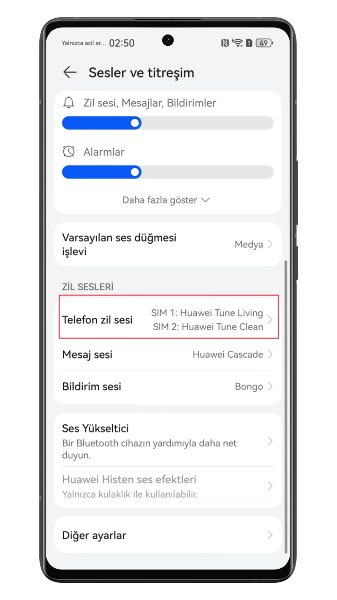 huawei çift sim farklı zil sesi