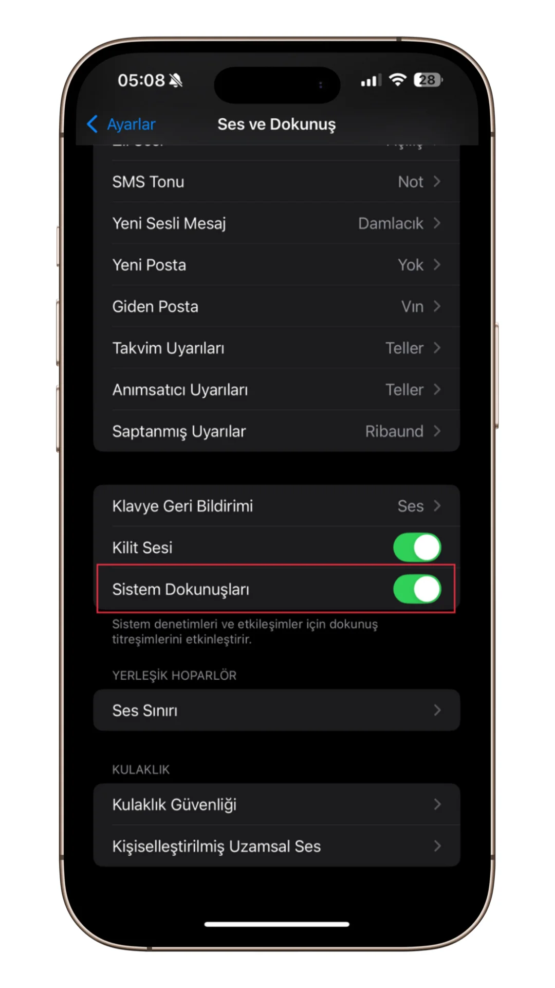 sistem dokunuşları
