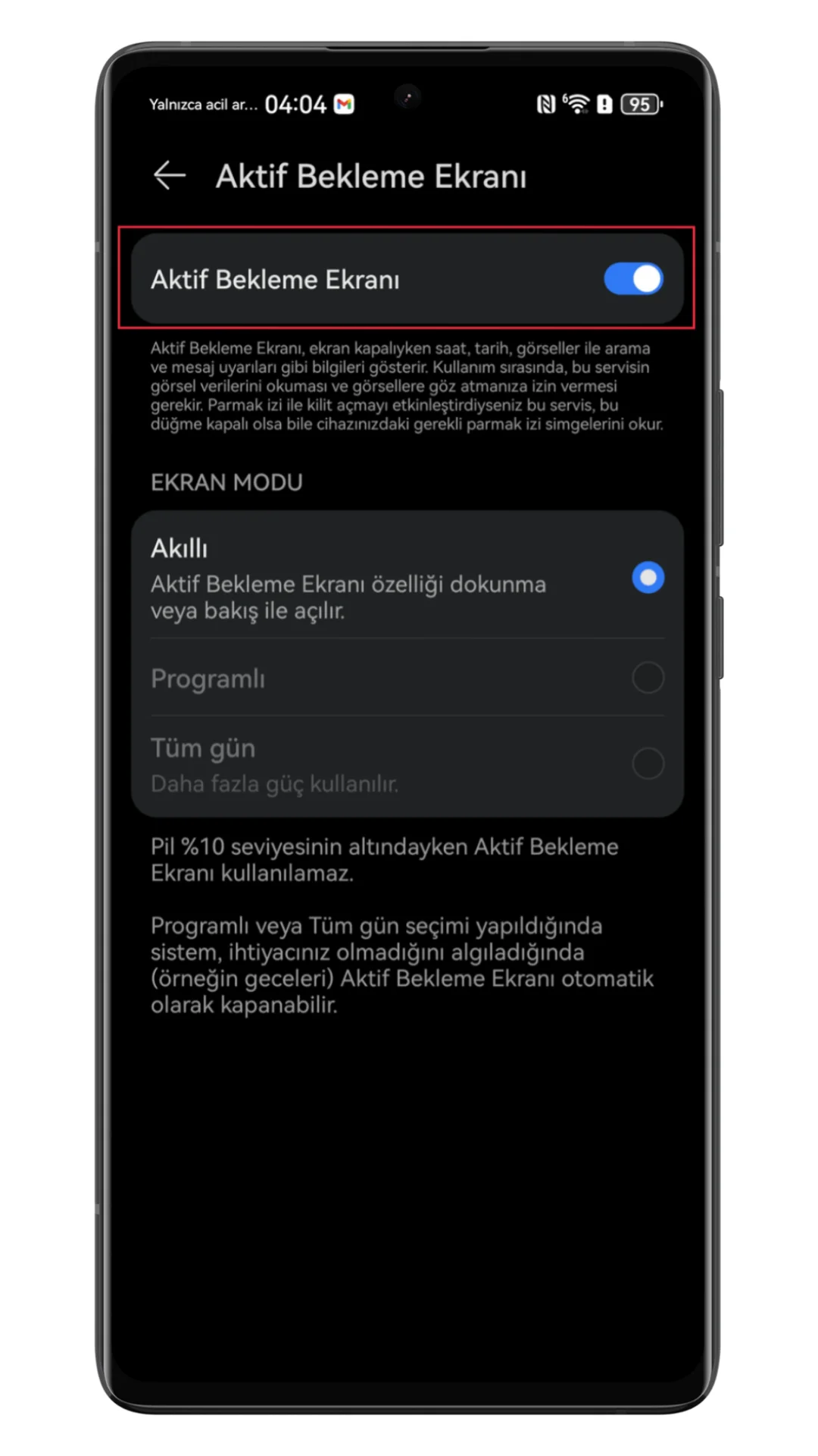 huawei aktif bekleme modu