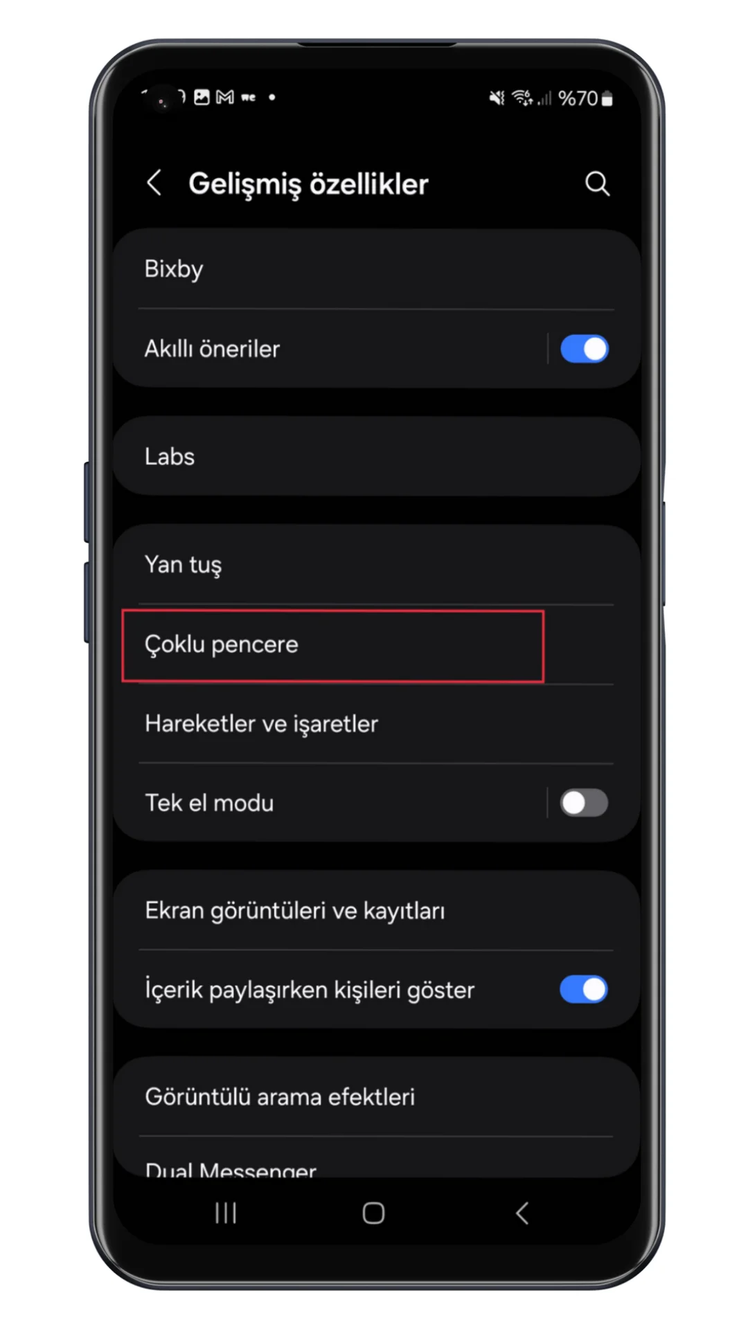 samsung çoklu pencere