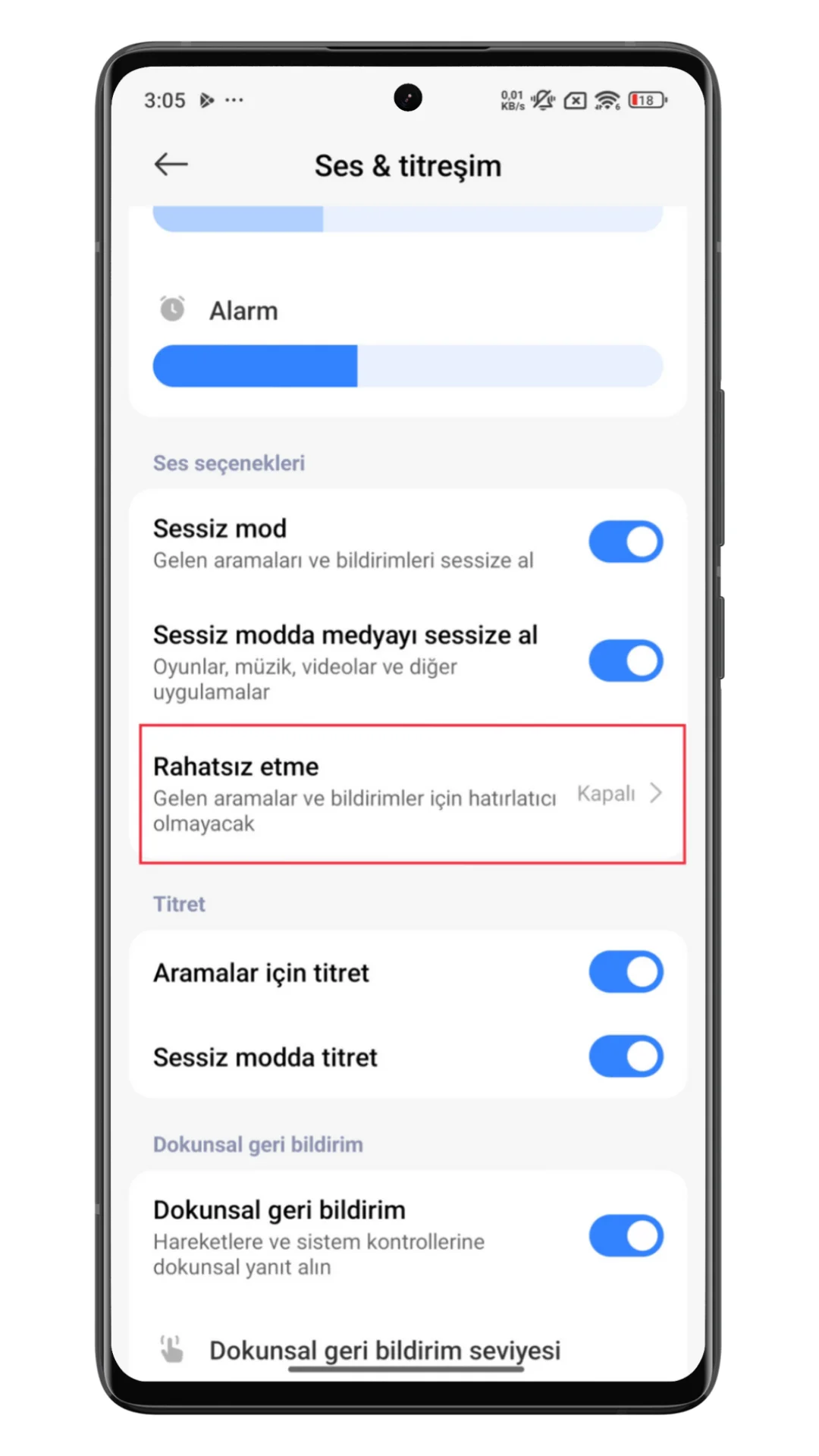 xiaomi rahatsız etme modunda arama bildirimleri
