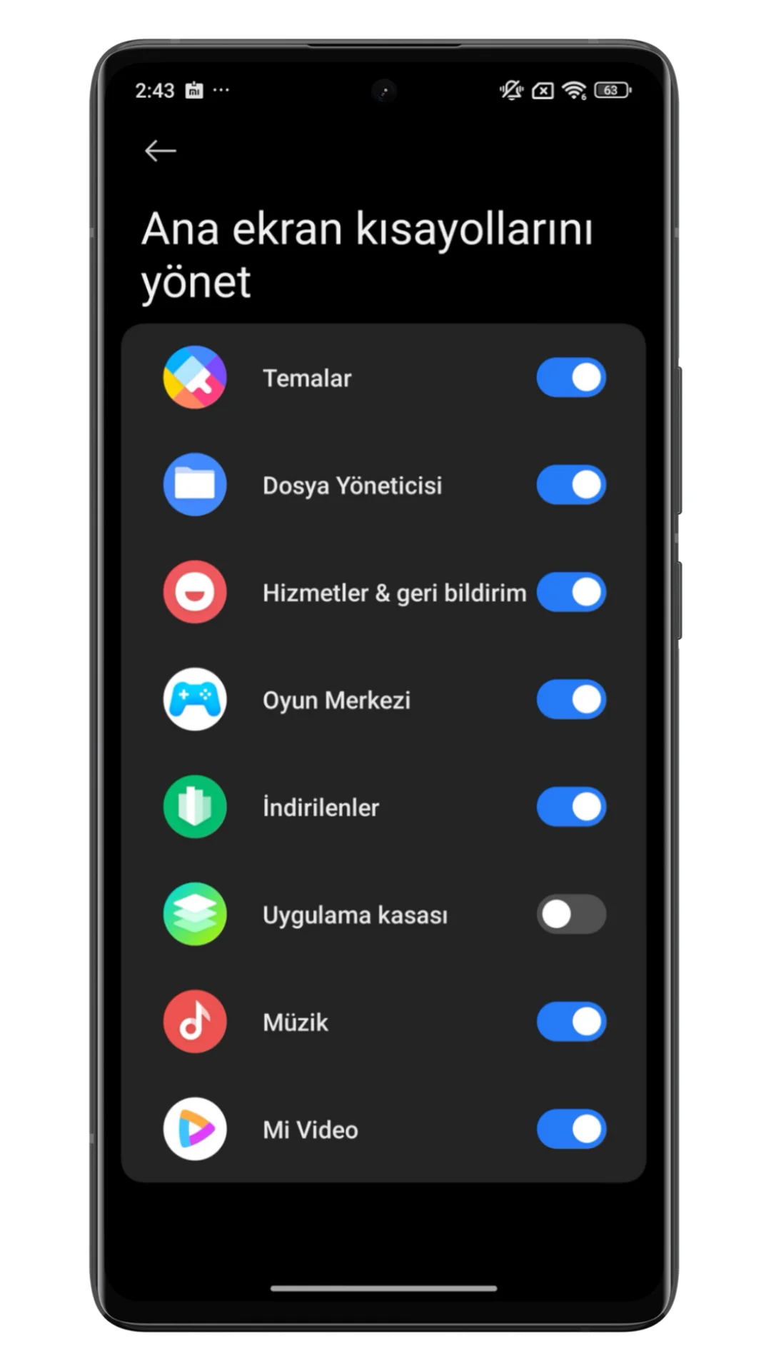 xiaomi ana ekran kısayollarını değiştirme