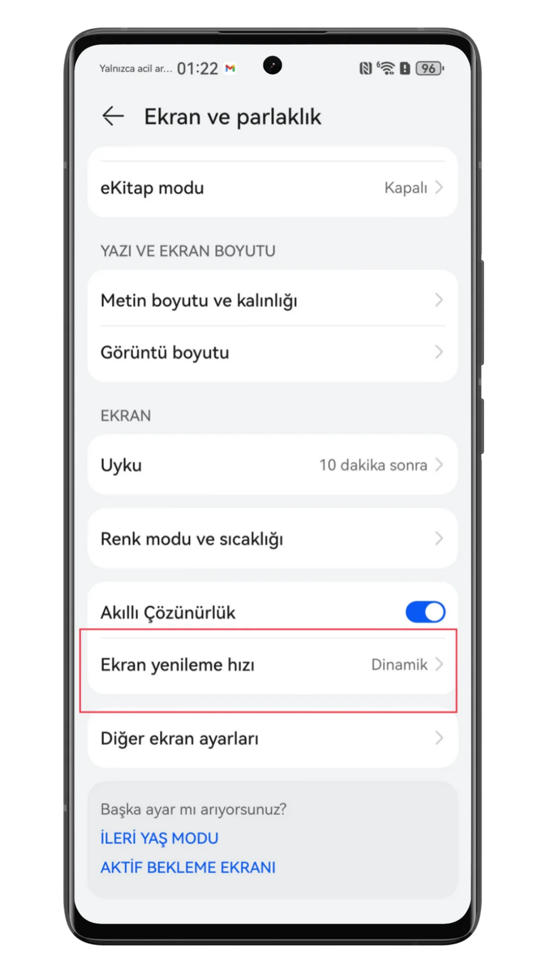 huawei ekran yenileme hızı