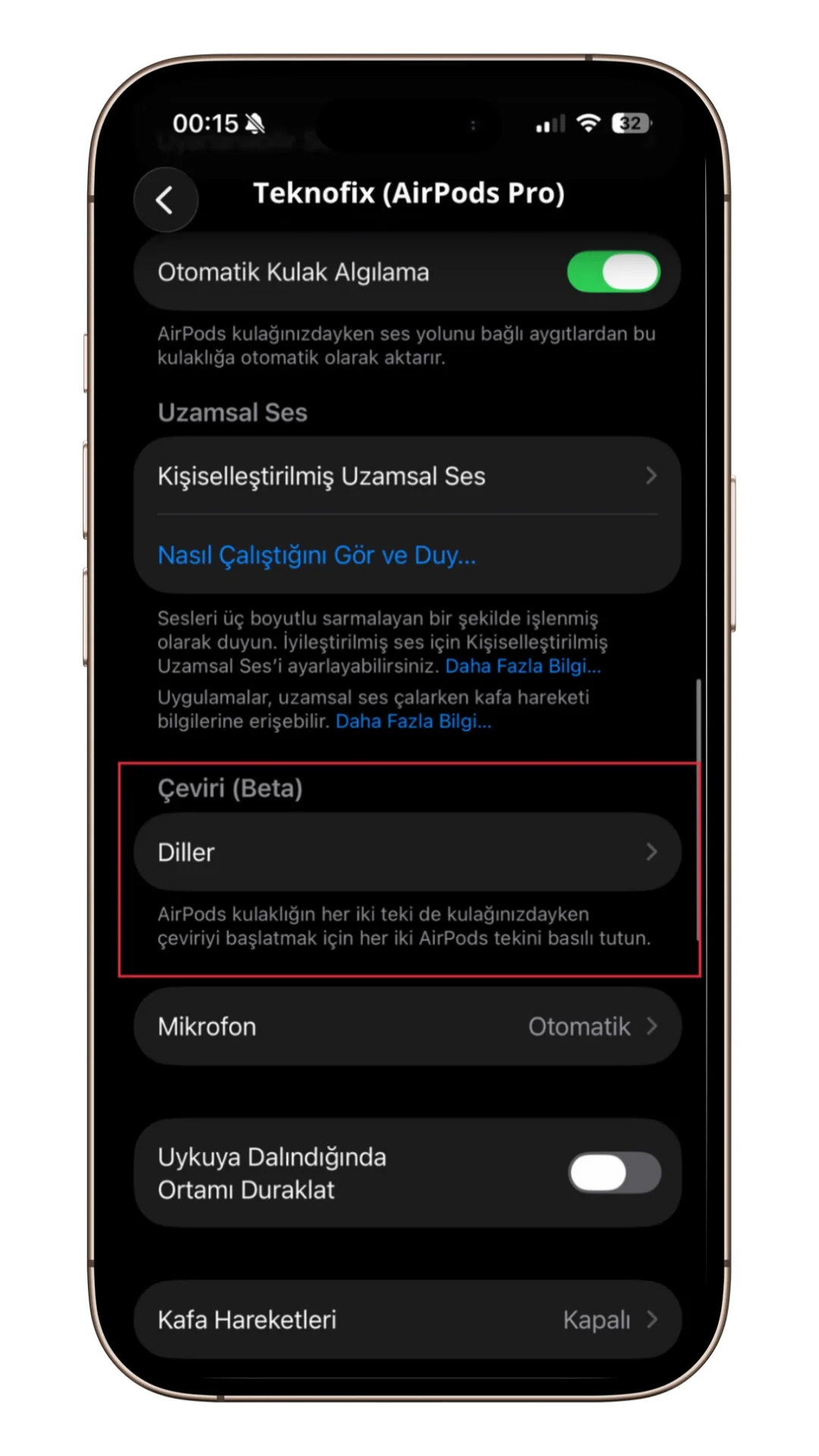 AirPods Canlı Çeviri