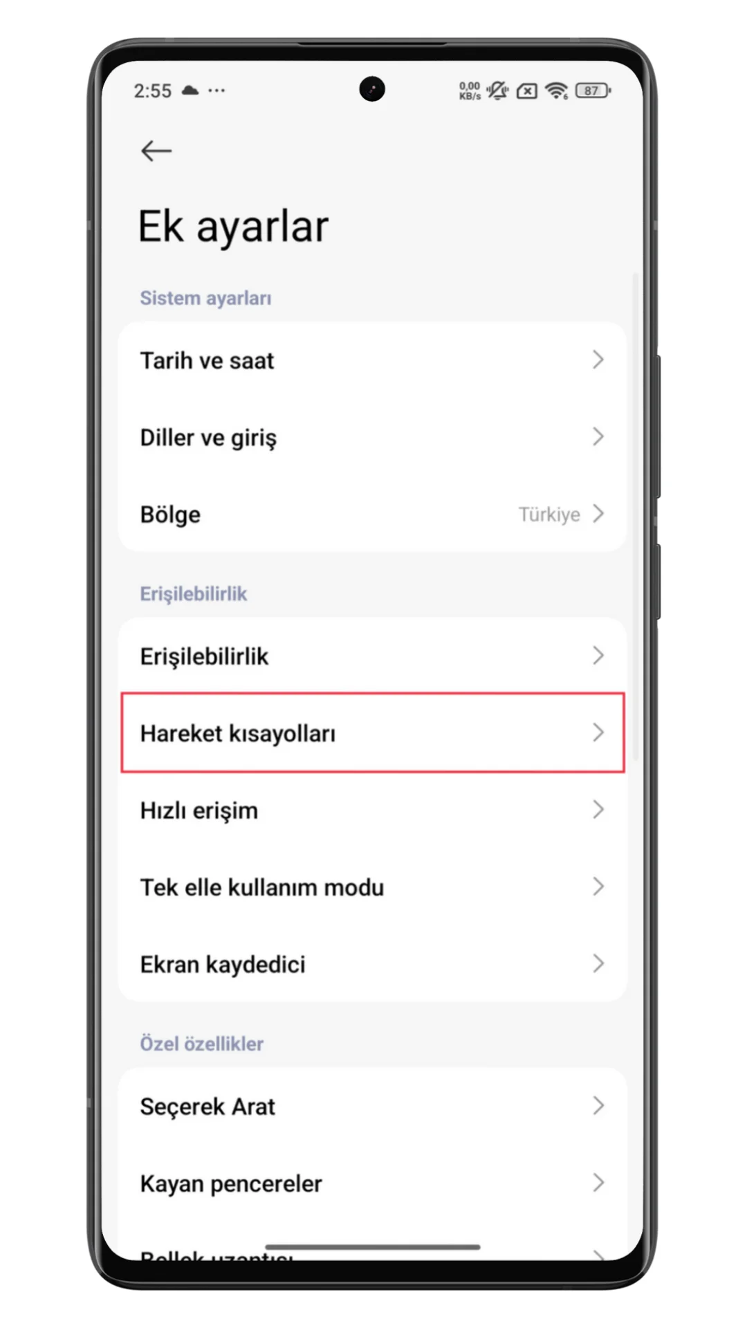 hareket kısayolları