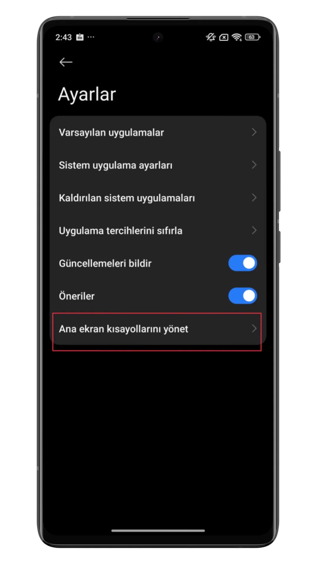 xiaomi ana ekran kısayollarını değiştirme