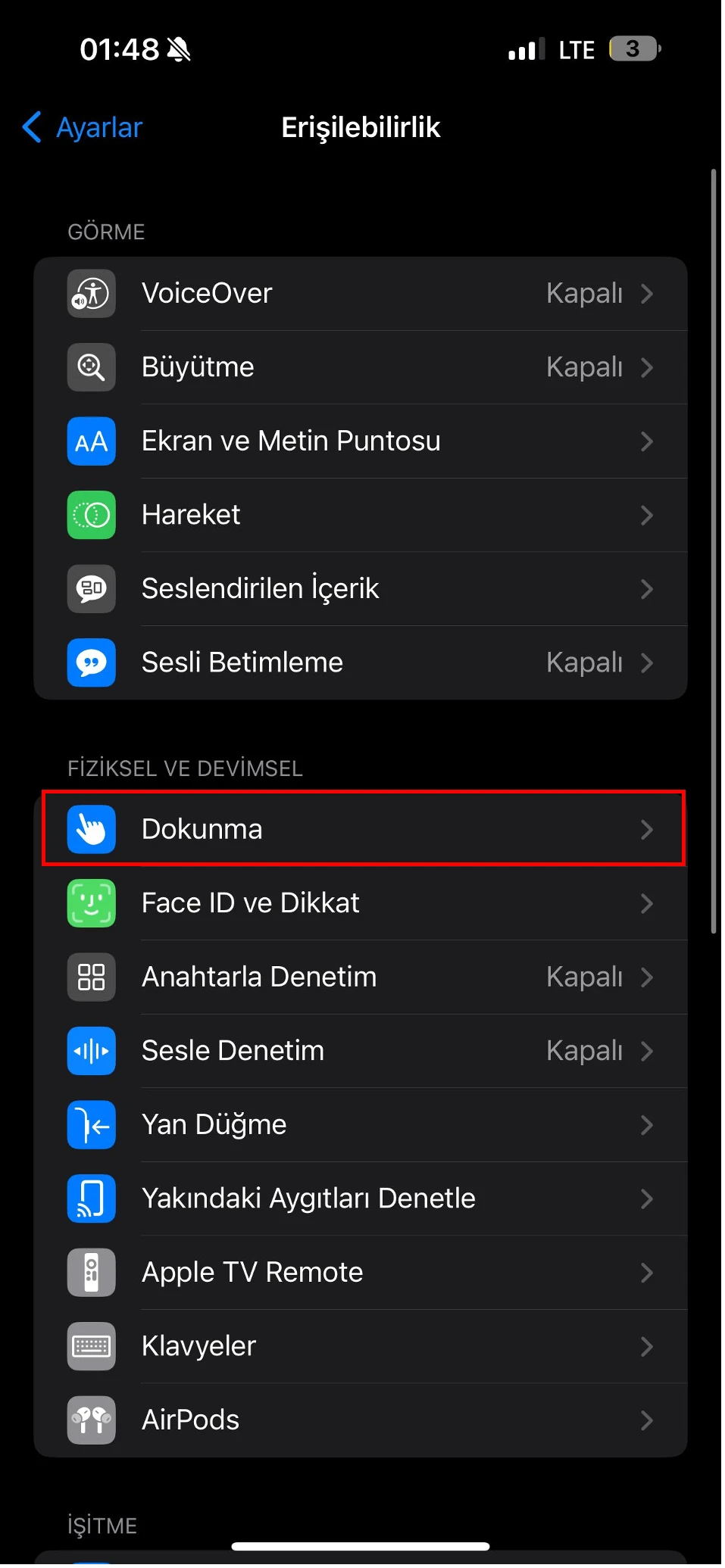 iphone titreşim kapatma