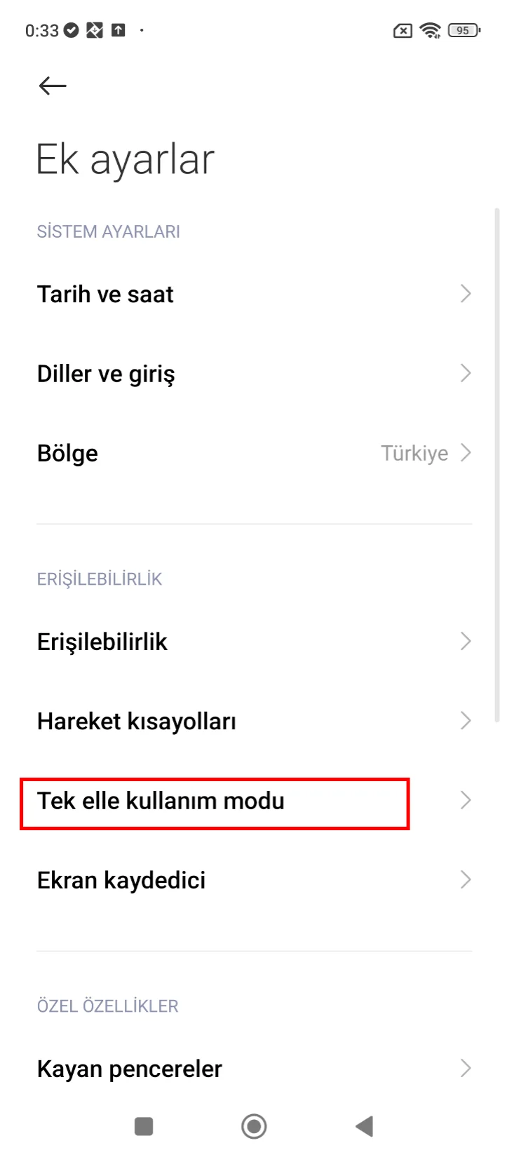 xiaomi tek elle kullanım modu