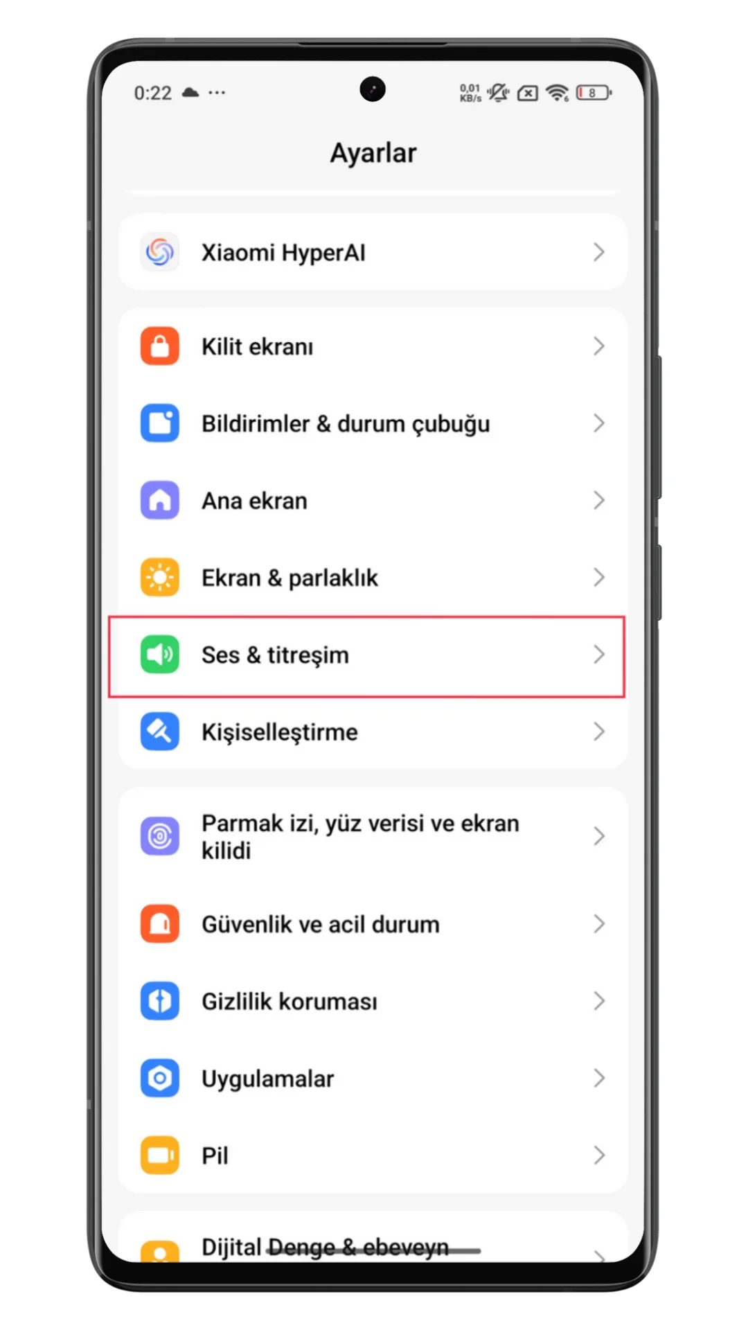 sessiz modda titreşim kapatma