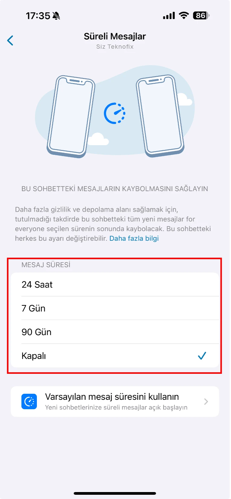 whatsapp süreli mesaj