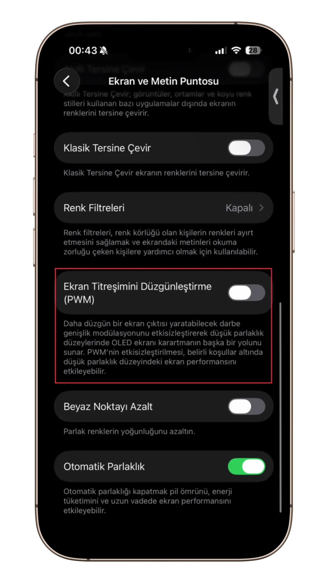 ekran titreşimi düzgünleştirme