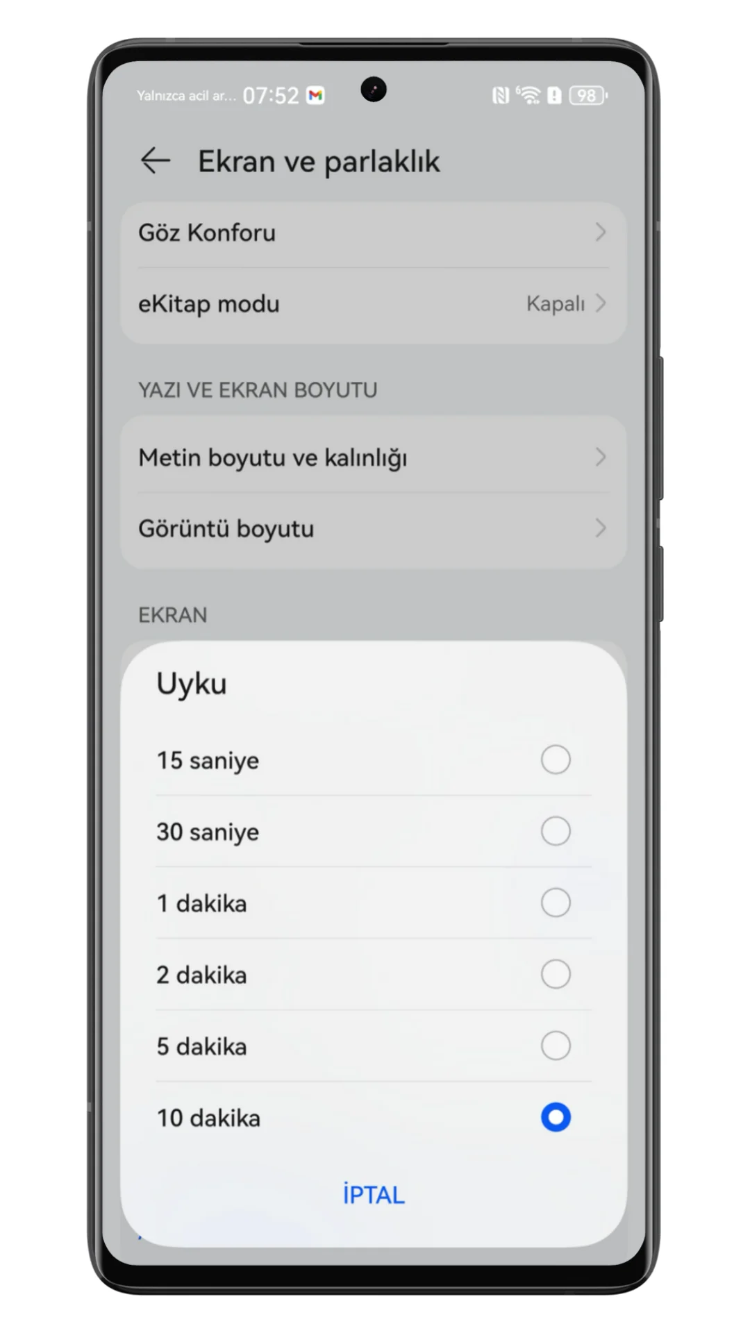 ekran uyku süresi
