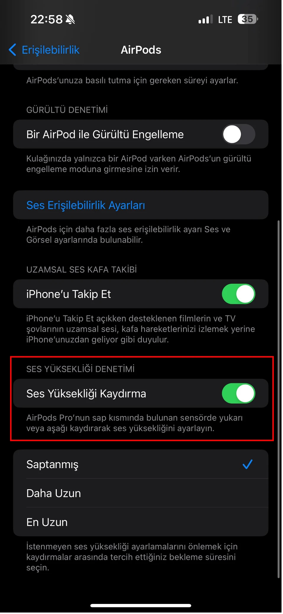 airpods ses yüksekliği kaydırma