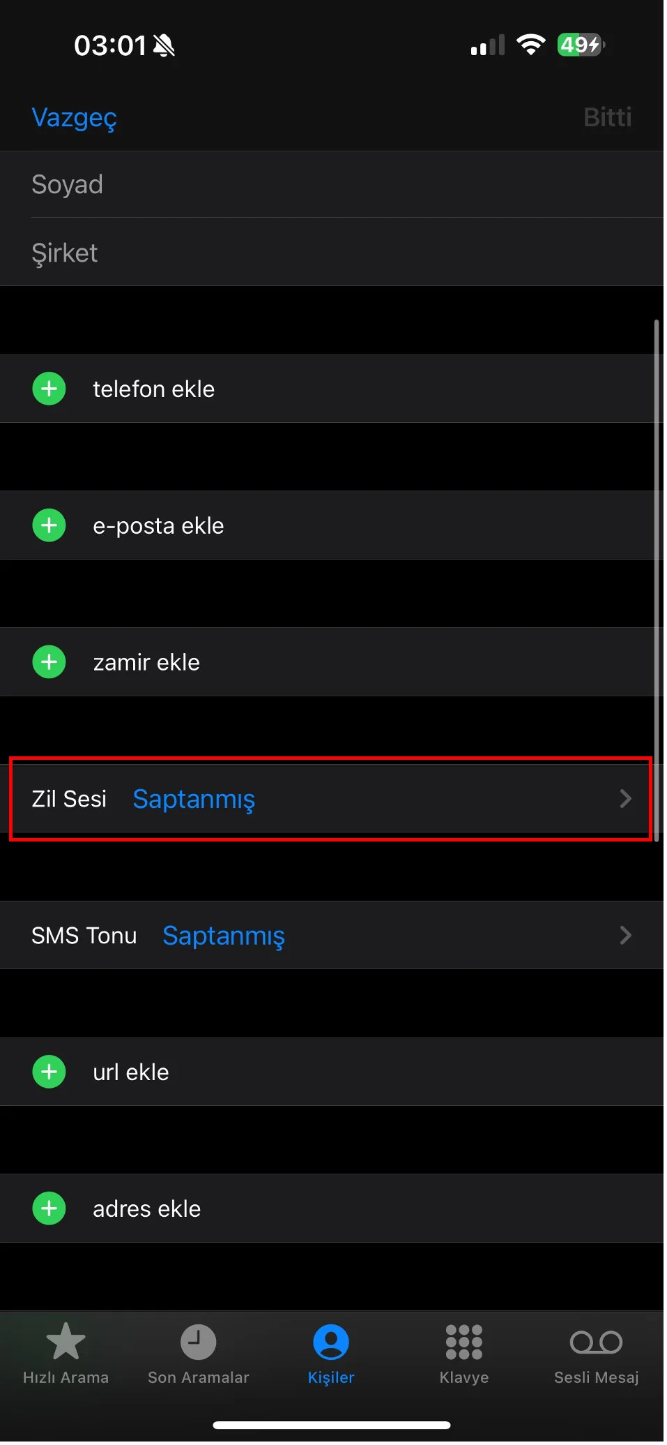 sessiz modda bazı kişilerde zil çalsın