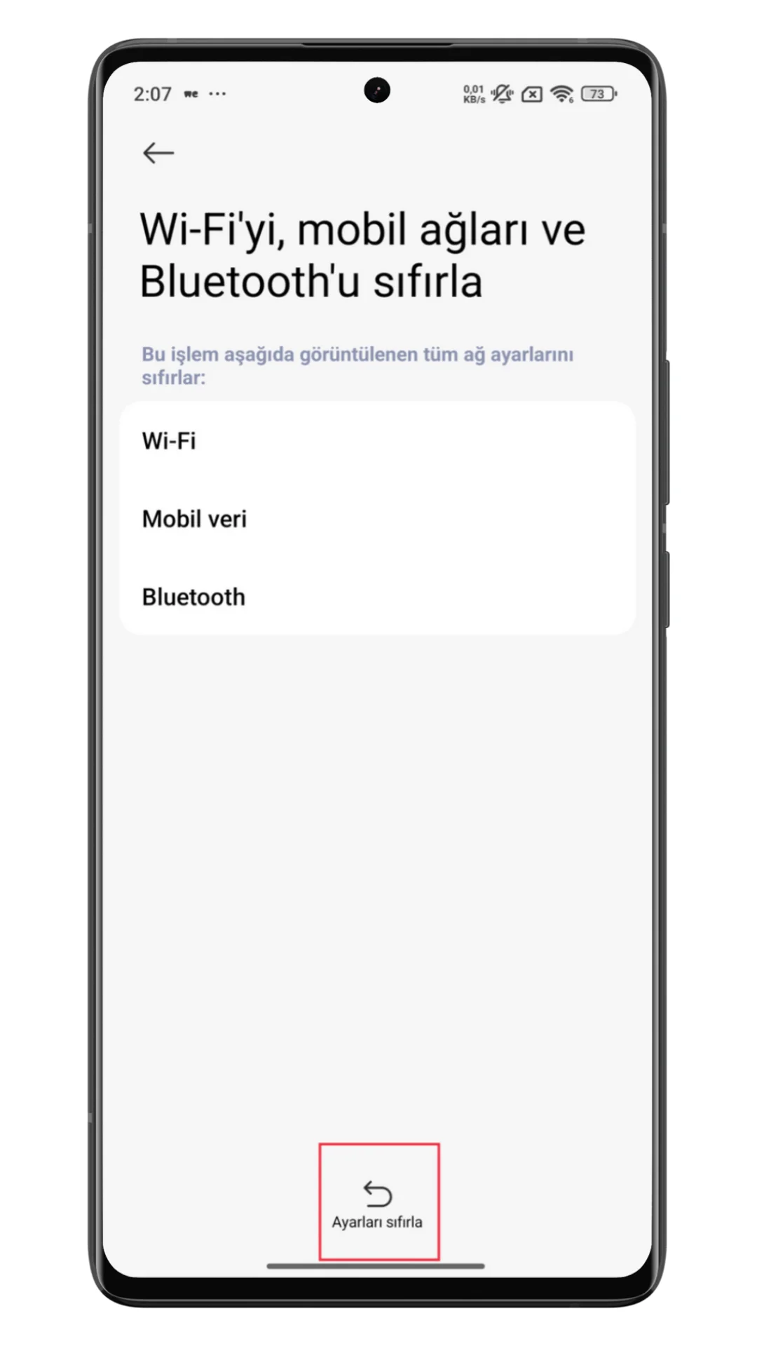 xiaomi ağ ayarlarını sıfırlama