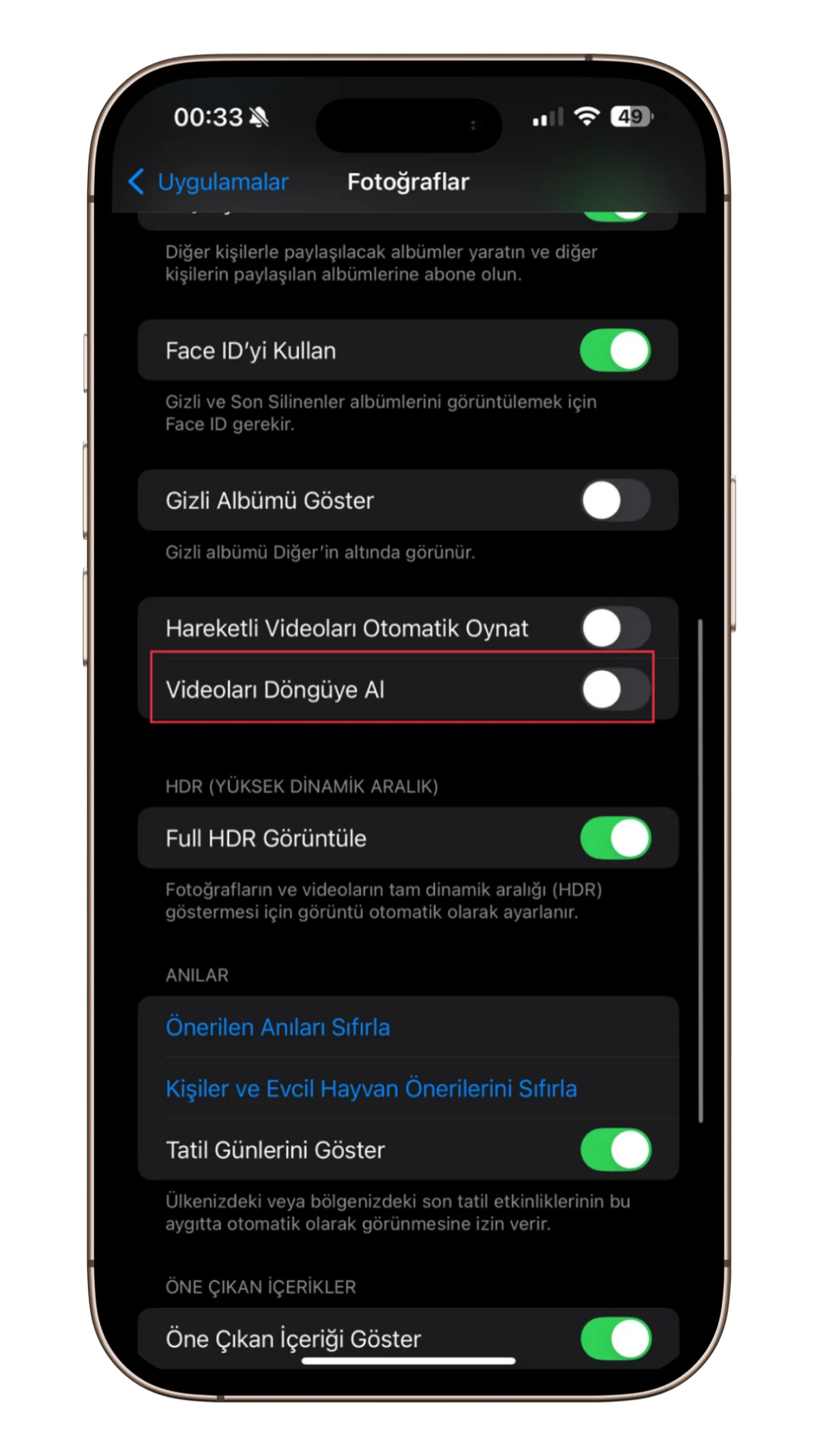 videoları döngüye al