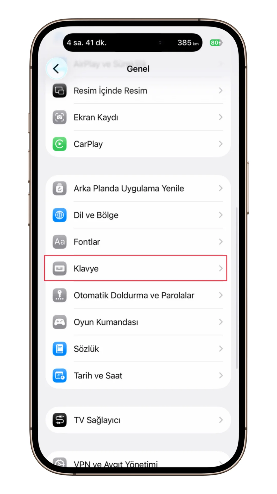 iphone klavye ekleme