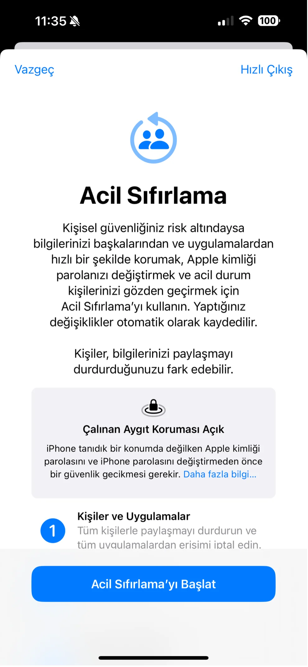 acil sıfırlama