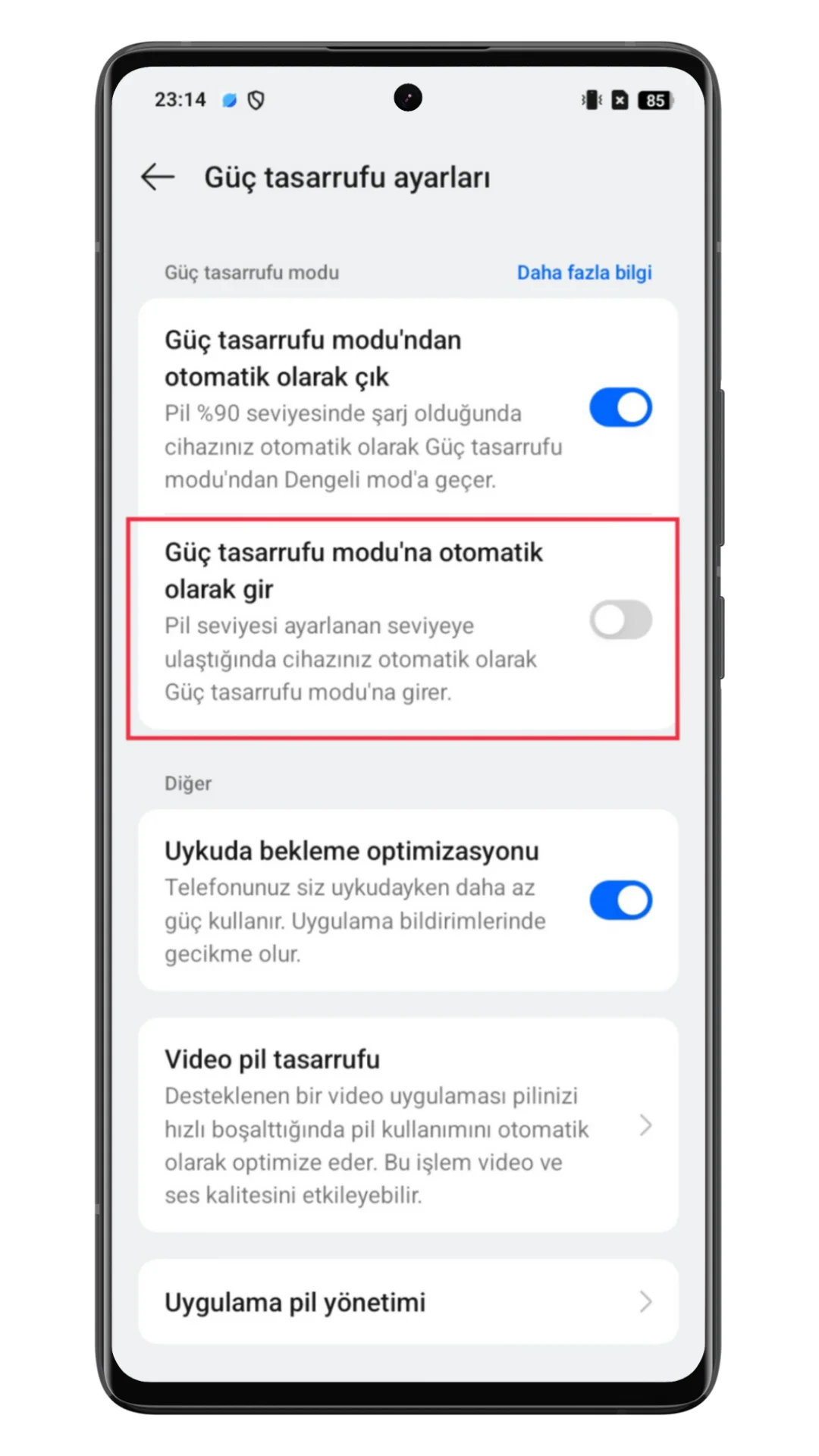 oppo otomatik güç tasarrufu modu