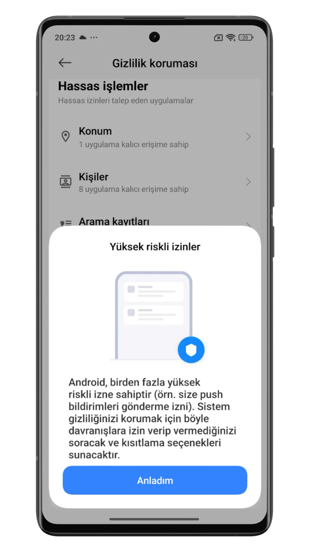 xiaomi yüksek riskli izinler