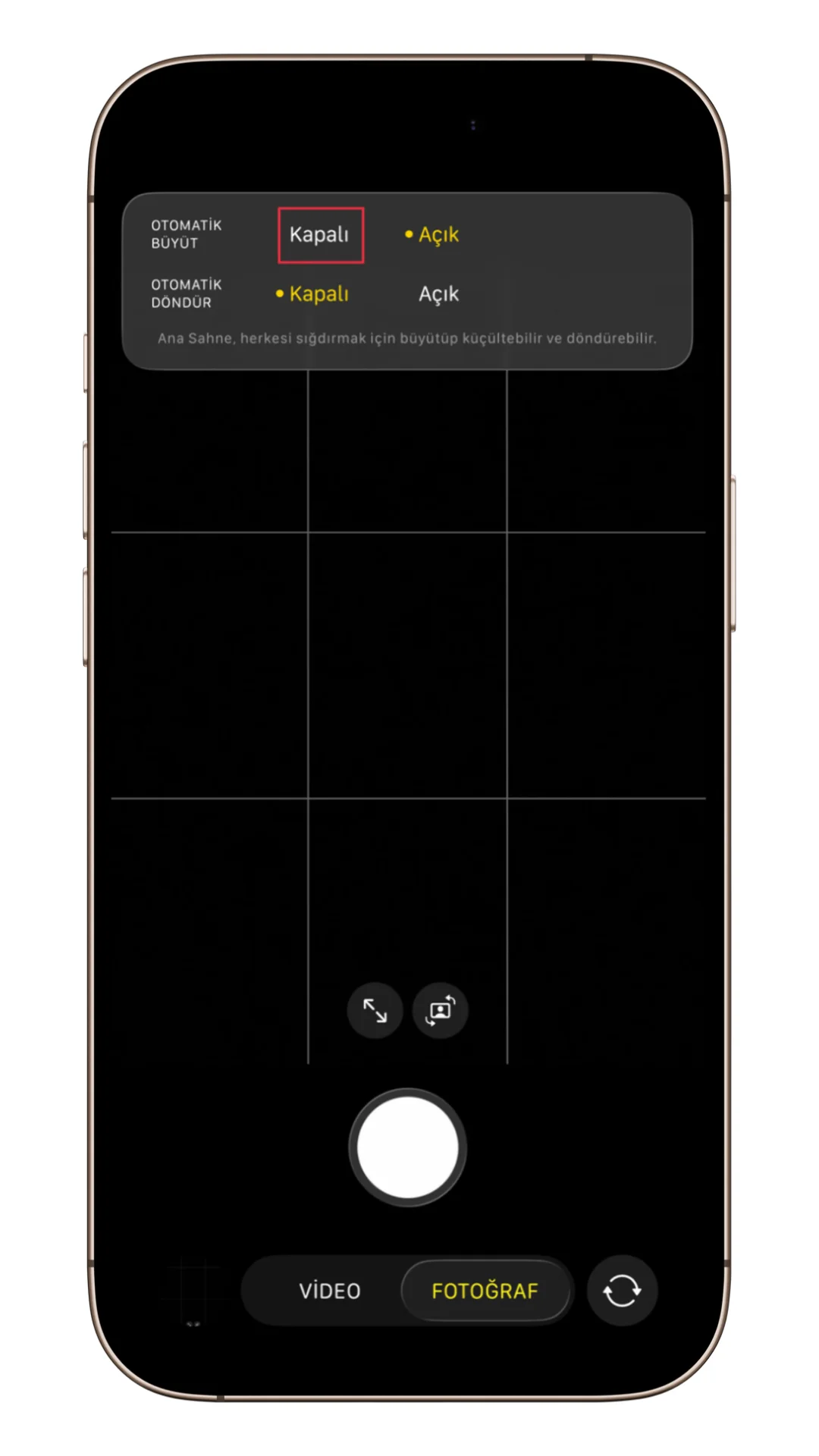 iphone ön kamera otomatik büyütme kapatma