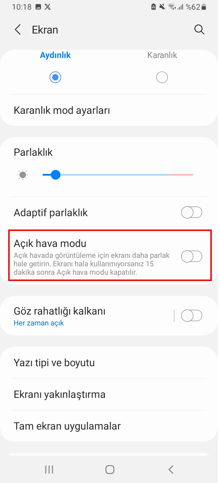 samsung ekran parlaklığı