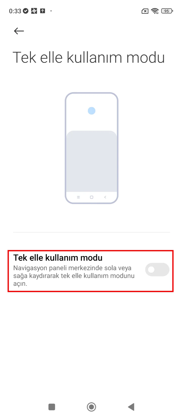 xiaomi tek elle kullanım modu