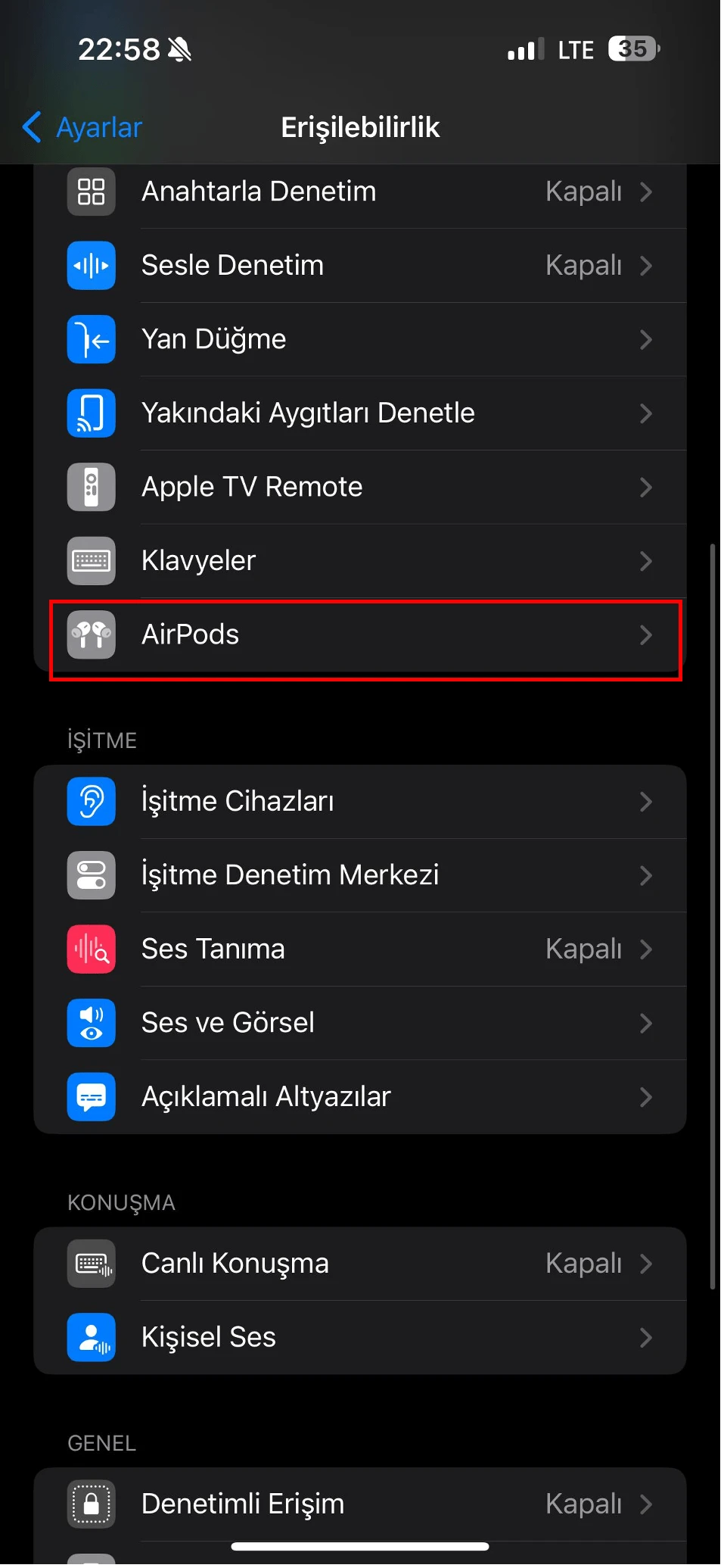 airpods ses yüksekliği kaydırma