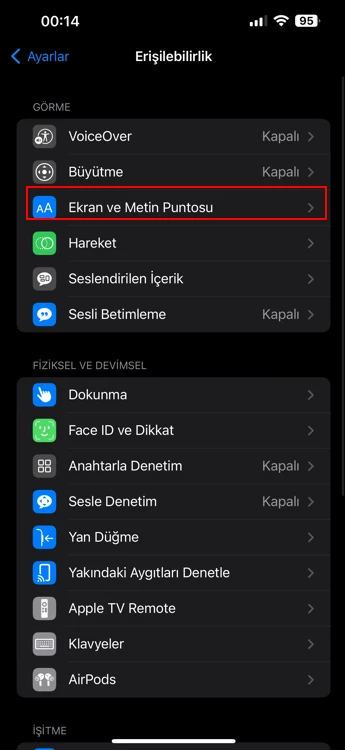 iPhone Telefon Yazılarını Büyütme