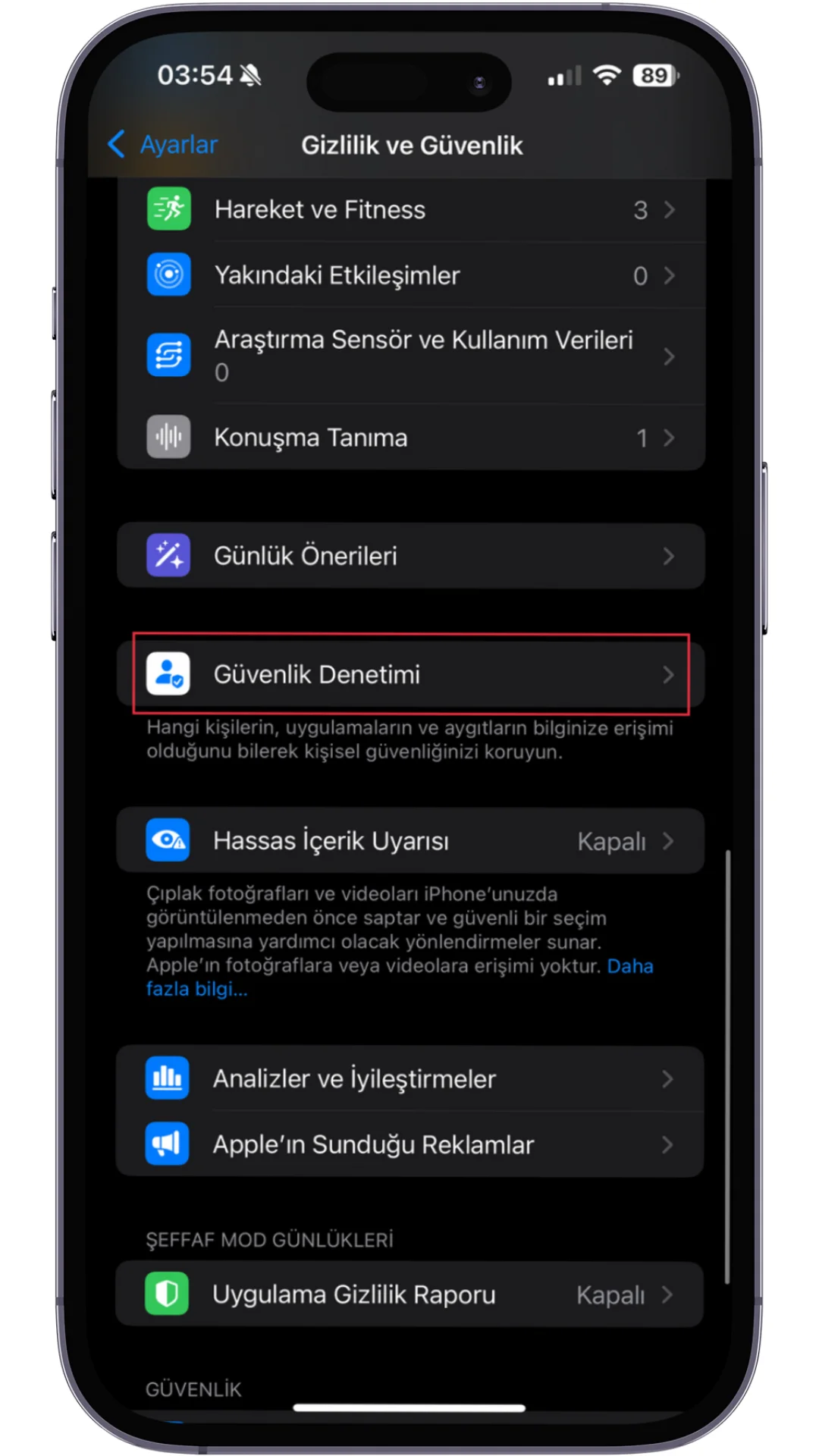 erişim izni ayarları