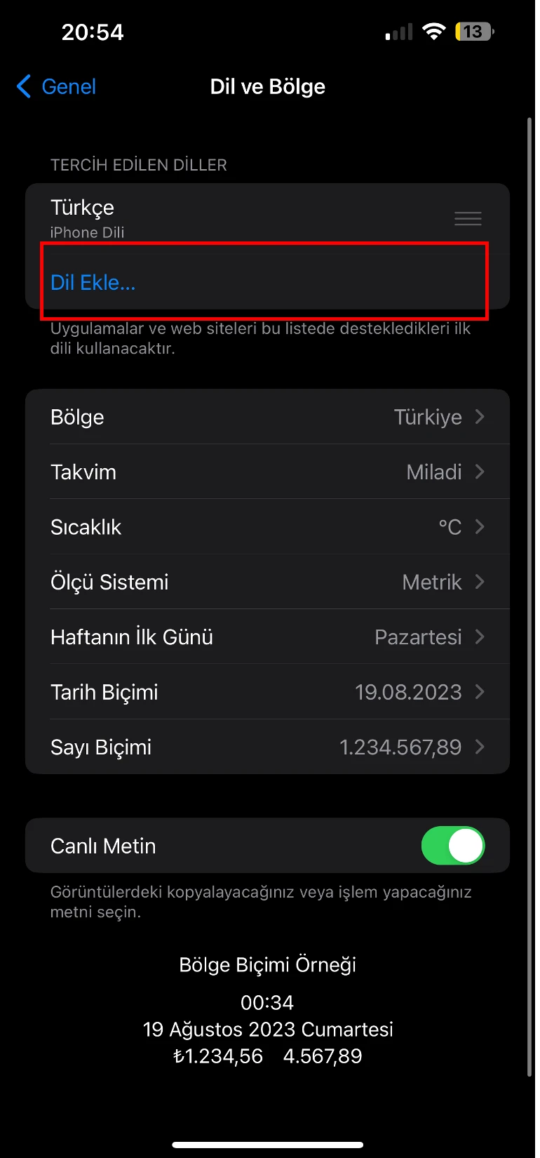 iphone dil değiştirme